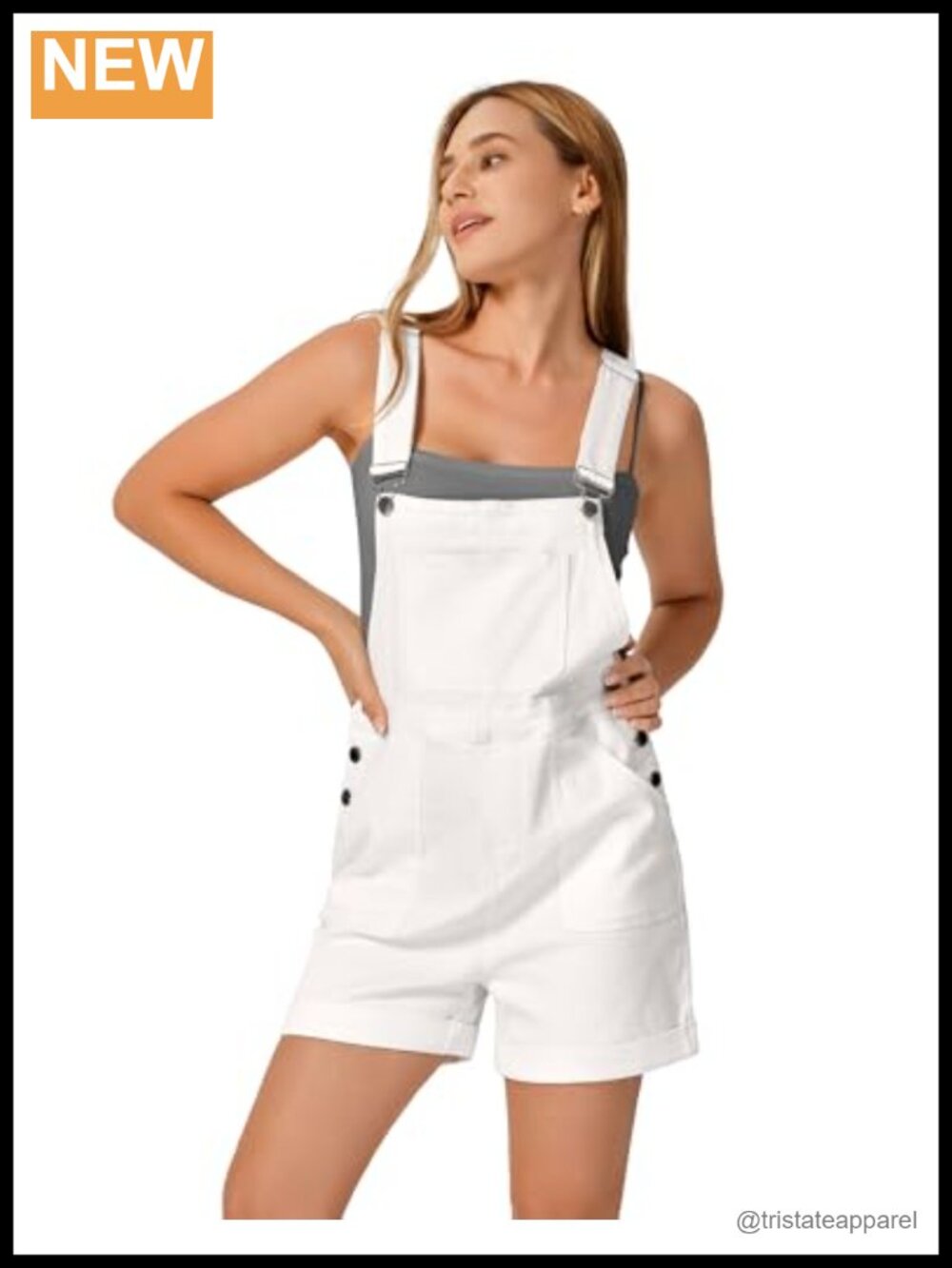Denim Overall Shorts Adjustable Straps Cuffed Hem High Stretch